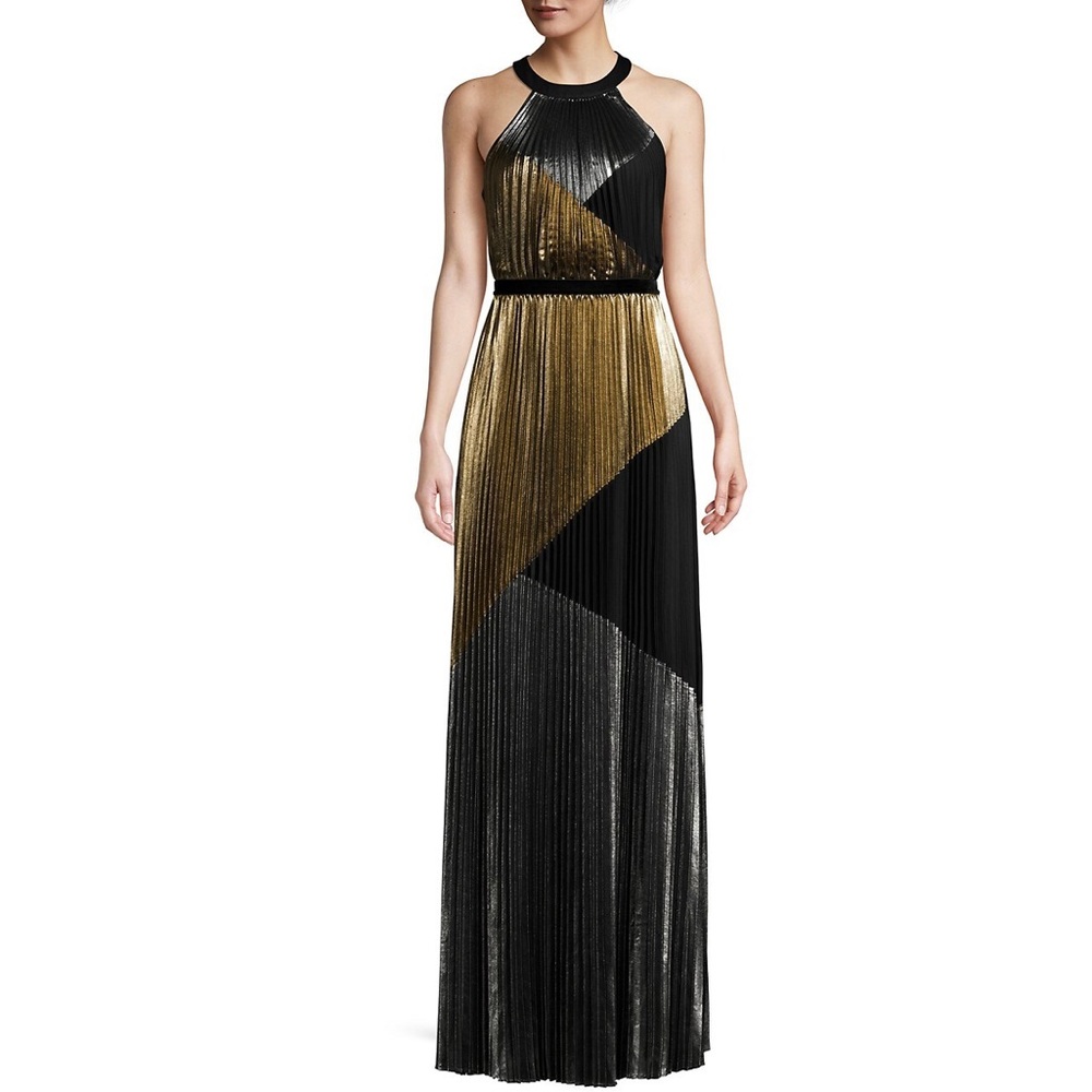 BCBGMaxAzria Black and Gold Maxi Dress. XS